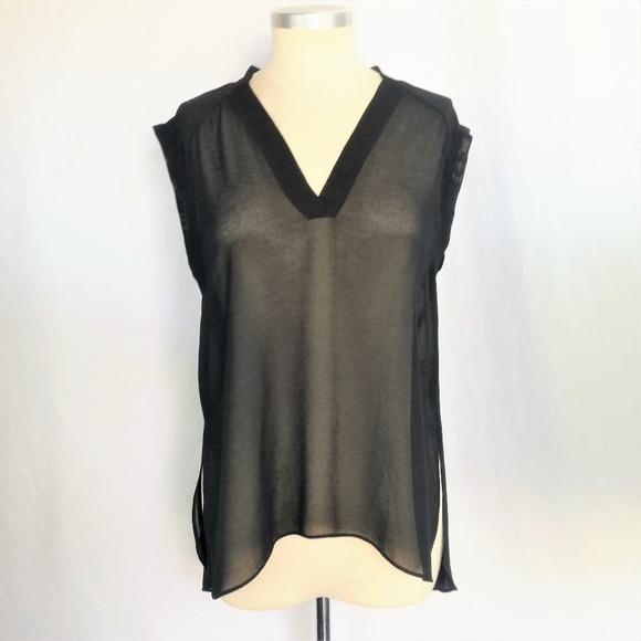 *SOLD***T by Alexander Wang Black Sheer V-Neck Top - Picture 2 of 6